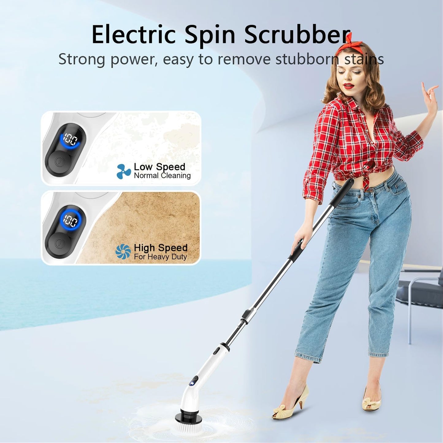 TUYU Electric Spin Scrubber - Cordless IPX7 Waterproof Bathroom Cleaner with Adjustable Handle | Powerful LCD Display