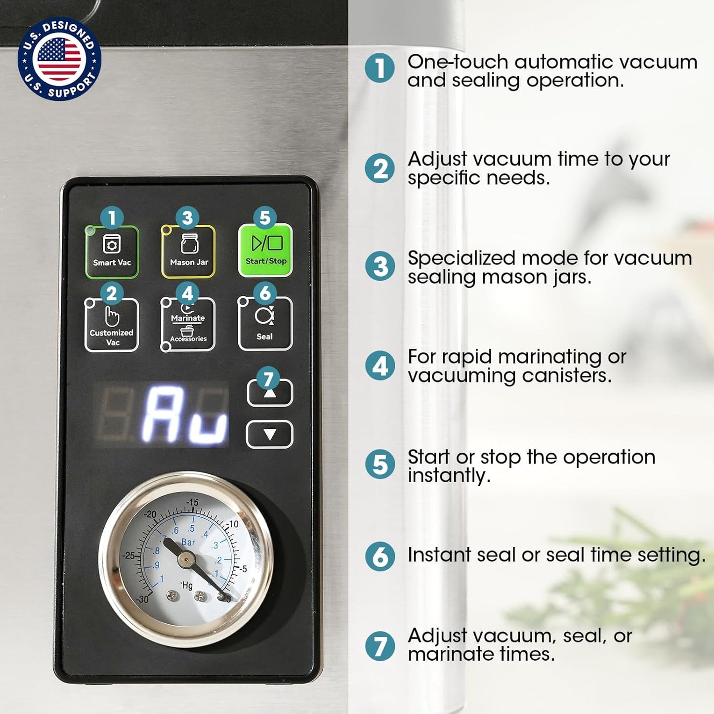 Vesta Precision 12” Chamber Vacuum Sealer - Smart Auto Vacuum Time & Easy-Clean System for Liquids, Meats & Mason Jars | V553