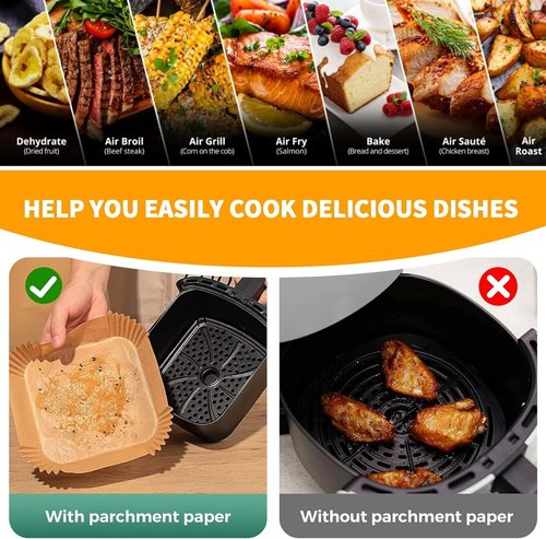 Air Fryer Liners Disposable 150Pcs, 8" Square Parchment Paper Liner for Air Fryer, Baking, Roasting and Microwave, Non-Stick Airfyer Liners Accessories