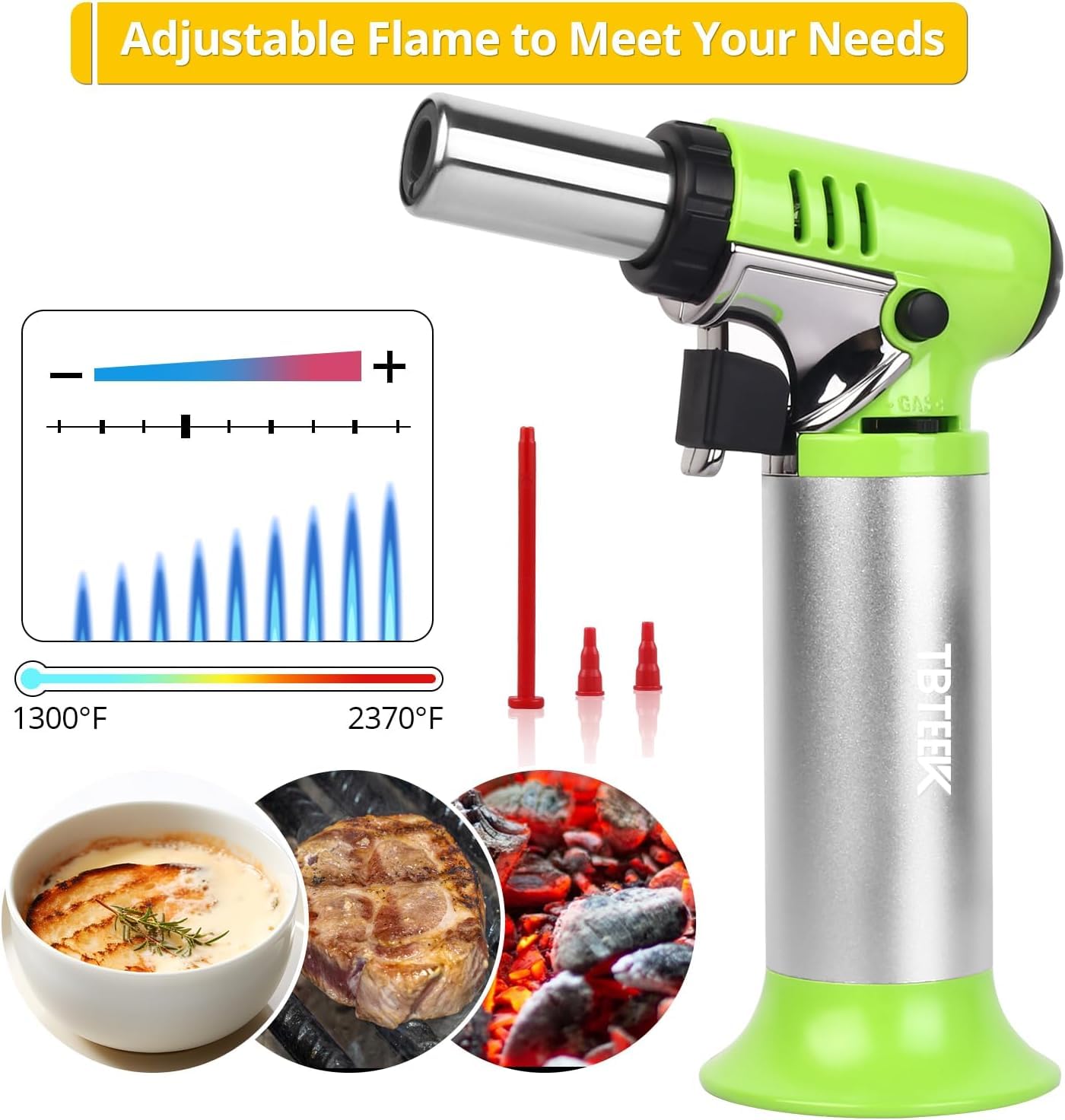 TBTeek Torch Lighter with Butane Included, T907 Butane Torch with 180ml Fuel Refill, Refiilable Kitchen Torch Lighter with Adjustable Flame for BBQ, Brulee Creme, Crafts and Soldering (1 Can)