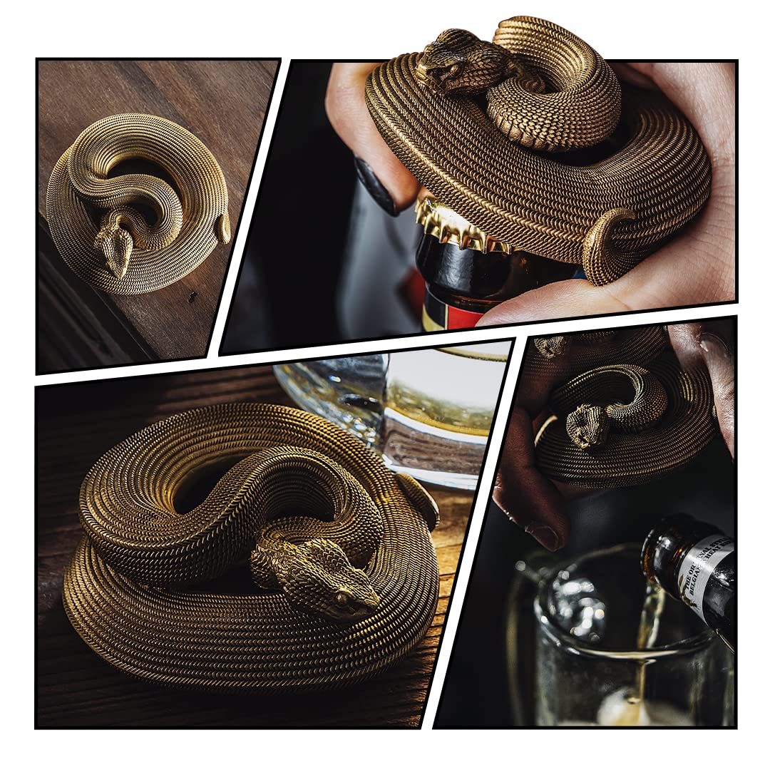 COPPERTIST.WU Viper Bottle Opener – Handmade Brass Snake Beer Opener, Artistic Bar Tool for Home Bar, Gothic Desk Decor, Collectible Bartender Gift for Men