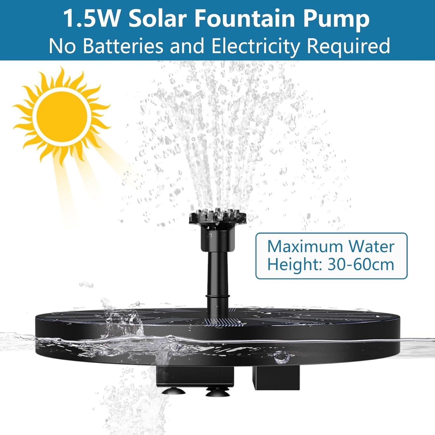 Skiennix Solar Fountain - 2026 Upgraded Bird Bath Water Pump with 6 Nozzles | Floating Outdoor Feature