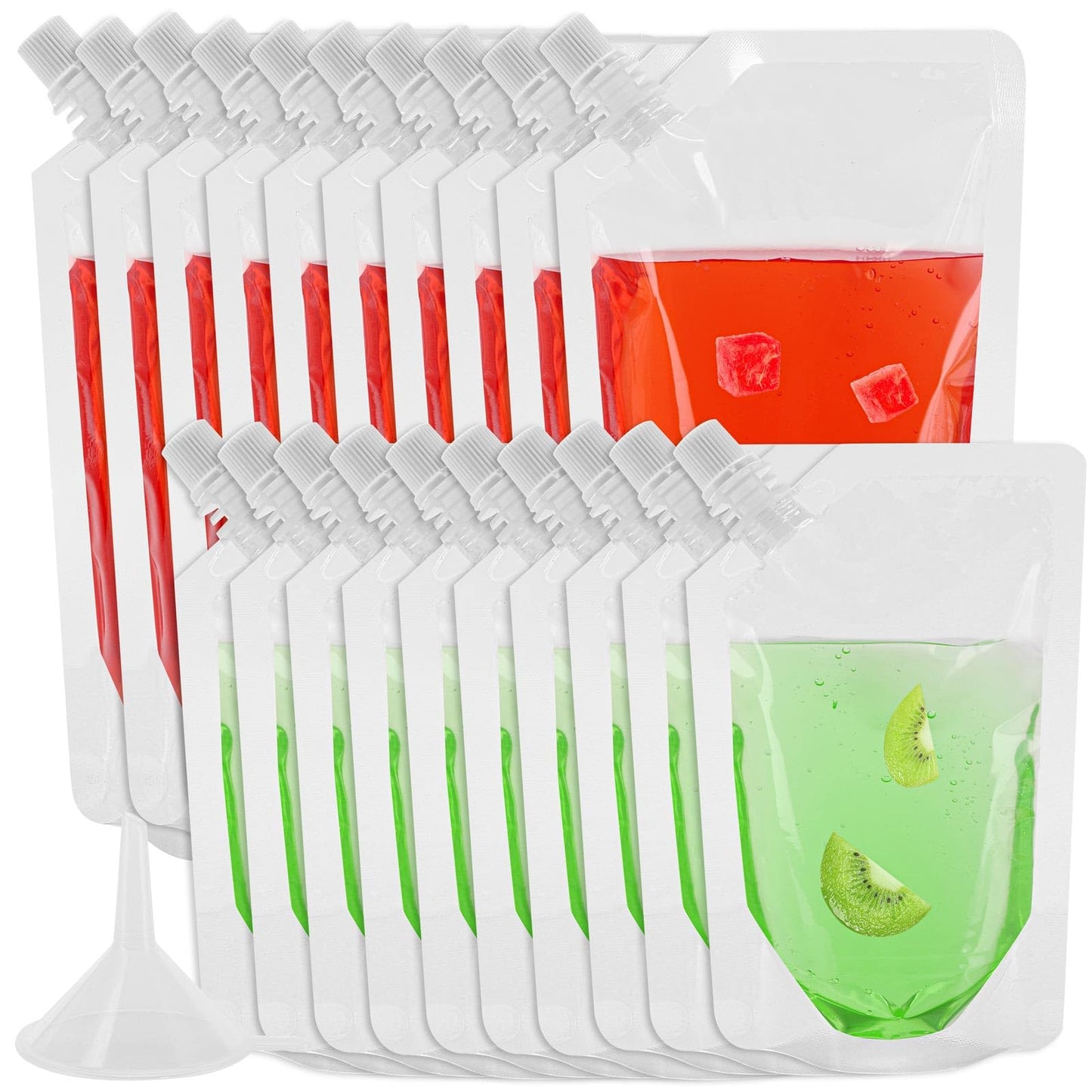 20 Pcs Plastic Flasks with Little Funnel, 8 Oz and 16 Oz Portable Leak-proof Juice Drink Pouches for Travel, Concerts, Camping
