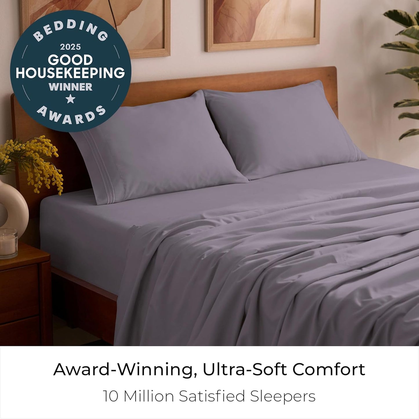 Mellanni Full Sheets Set - 4 PC Hotel Luxury Bedding | Extra Soft, Cooling, Wrinkle-Resistant (Full, Hazy Lilac)
