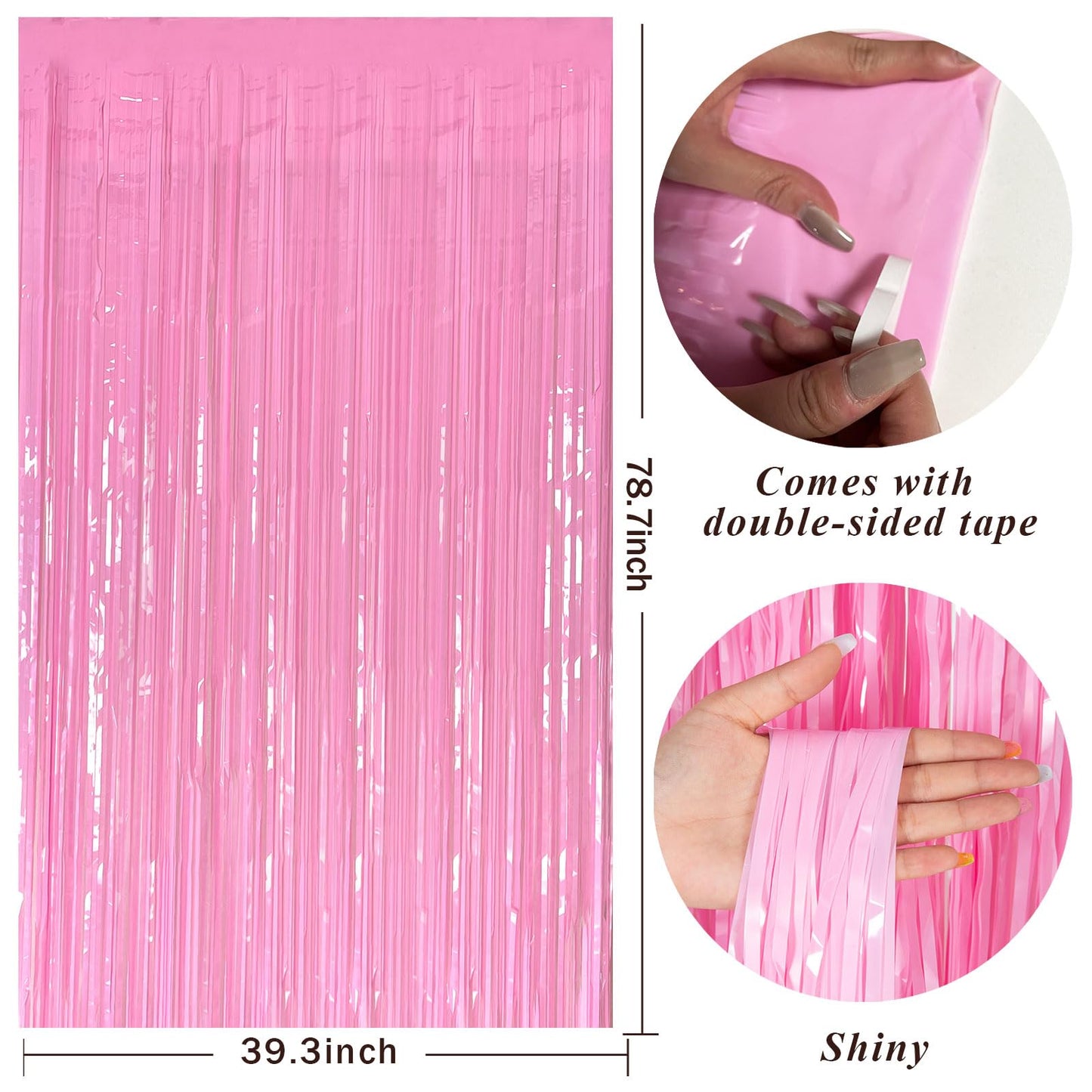 Pastel Pink Party Streamers Foil Fringe Backdrop Curtains Tinsel Streamers Birthday Party Decorations Fringe Backdrop for Birthday Valentines Gender Reveal Party Bridal Shower