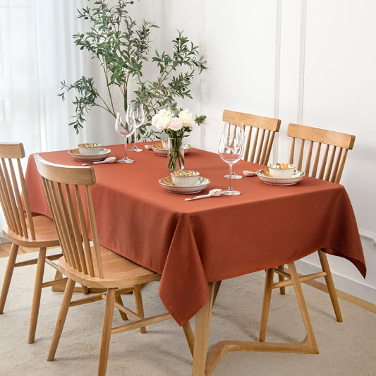 maxmill Fall Tablecloth Stain Resistant Waterproof Wrinkle Resistant Spillproof Washable Soft Slubby Textured Table Cloth for Dining Room, Harvest Thanksgiving Dinner, Rectangle 60 x 140 Inch, Rust