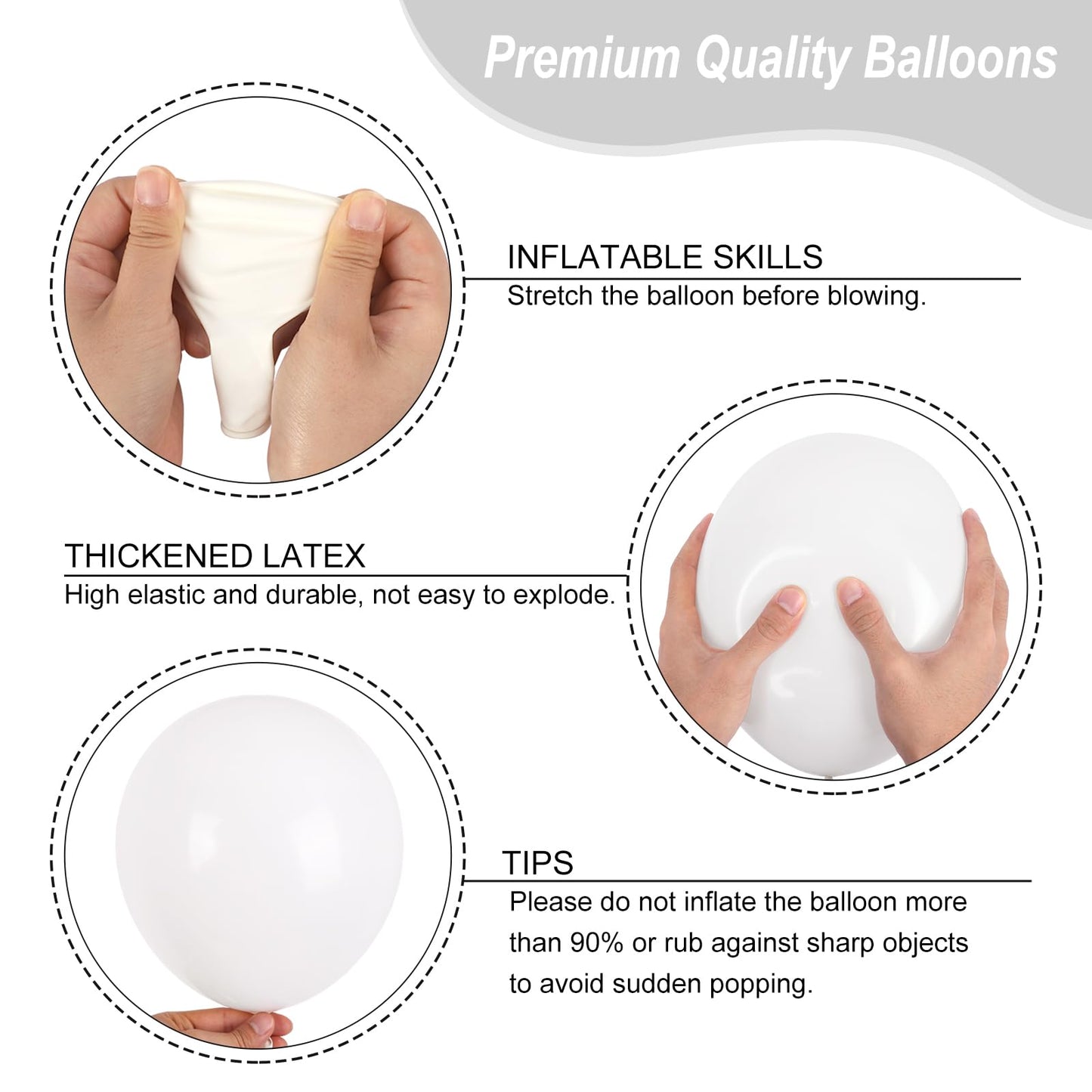 RUBFAC 135pcs White Balloons Different Sizes 18 12 10 5 Inch for Garland Arch, Latex Balloon for Wedding Birthday Party Baby Shower Anniversary Baptism Decorations