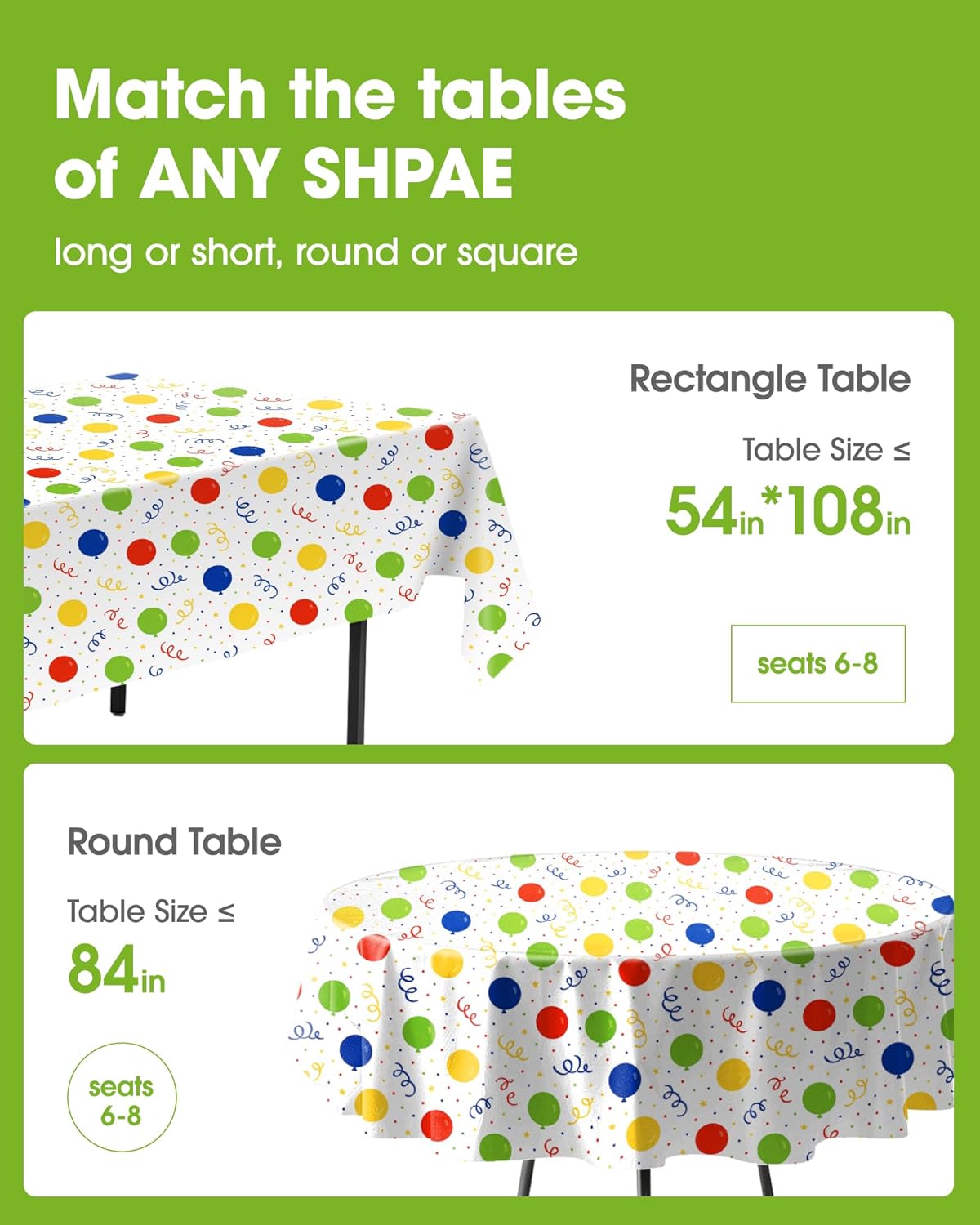 Pureegg Disposable Plastic Tablecloths - 10 Pack, 54 x 108 Inch, Sturdy Rainbow Design for Parties & Picnics