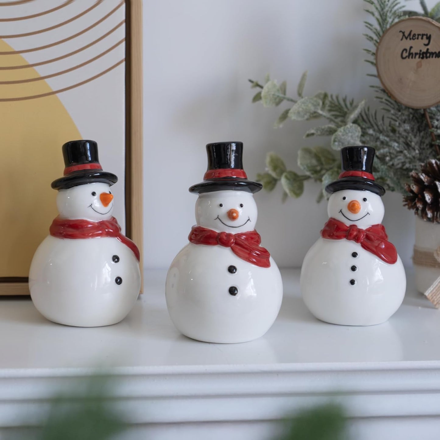 Nerosun Christmas Snowman Figurines - 3 Pack Cute LED Lighted Tabletop Decorations for Winter Decor