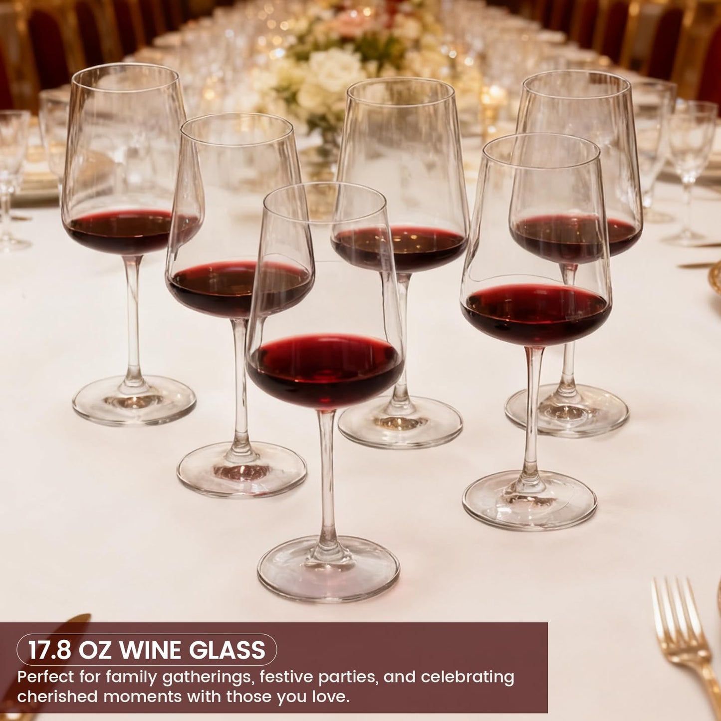 GENICOOK Wine Glasses Set Of 6,Hand Blown Lead-Free Clear Glassware,18 oz Crystal Red Wine Glasses Set,Long Stem Perfect for Party,Wedding,Brithday,Anniversary.