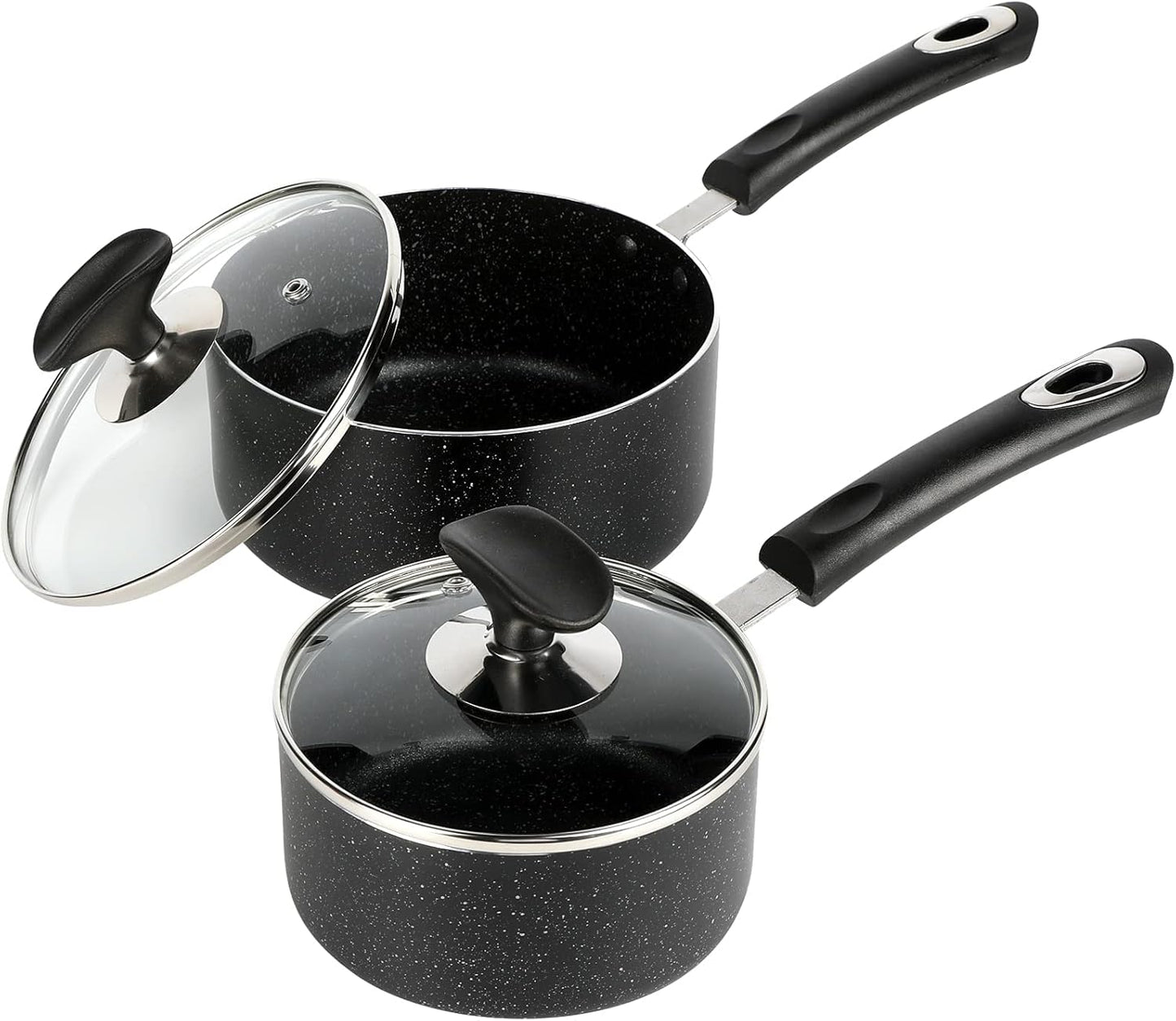 Skiennix Nonstick Saucepan Set - 1 Quart & 2 Quart with Glass Lid | Ideal for Home & Restaurant Use, Black