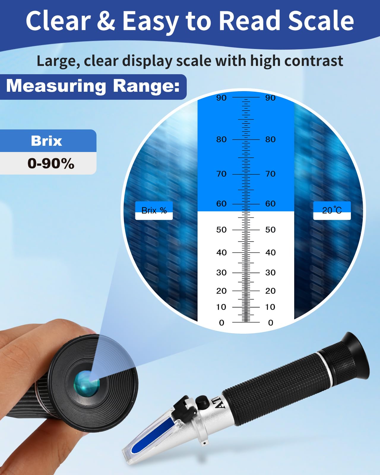Brix Refractometer 0-90%, Brix Meter Refractometer with ATC, Accurate Refractometer Sugar Maple Syrup, Refractometer Brix for Measuring Sugar Content in Fruit, Honey, Maple Syrup & Other Sugary Drink