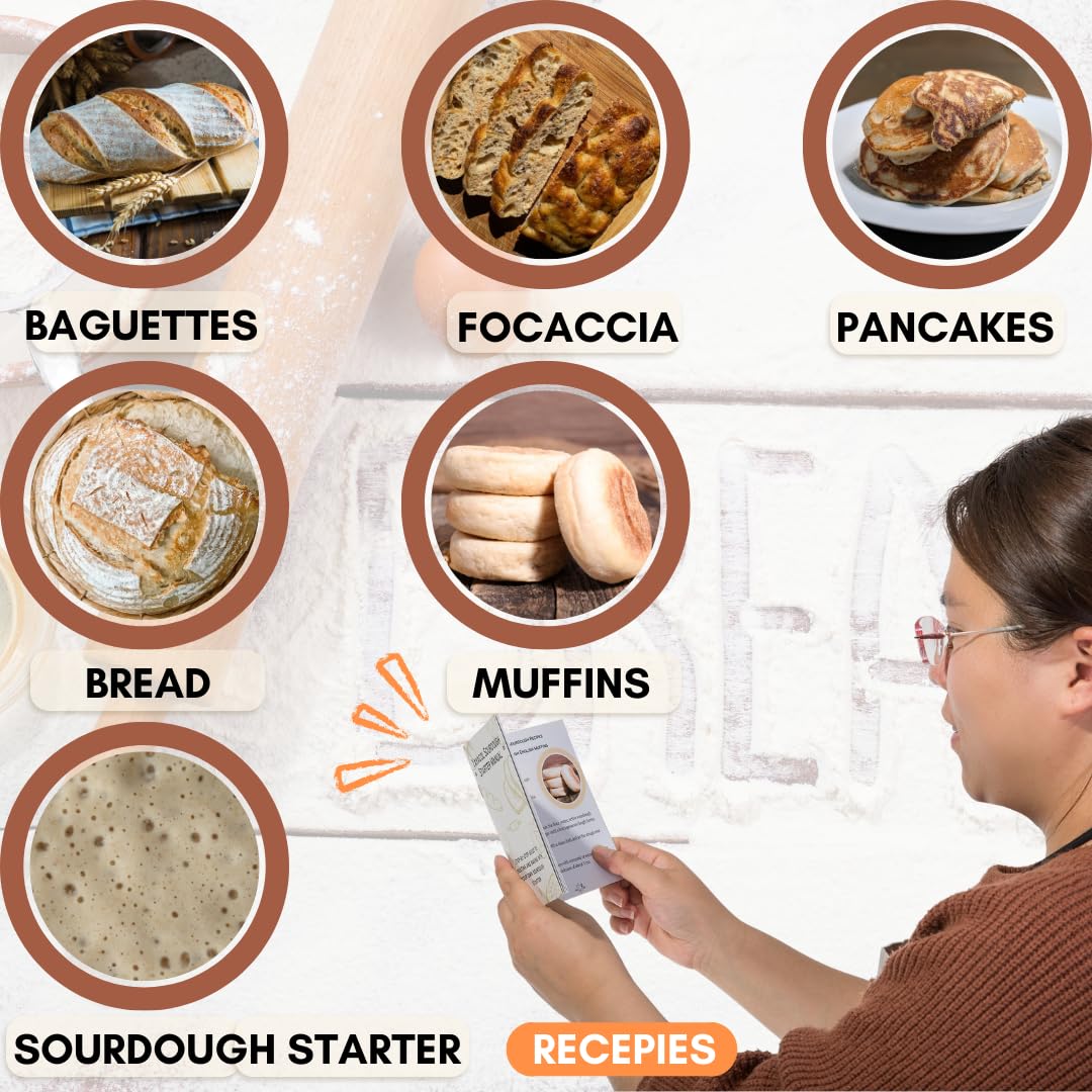 Yayacol 50oz Sourdough Starter Jar Glass with Recipes, Sourdough Starter Kit, Large Capacity Wide Mouth Glass Jar with lid, Sourdough Bread Baking Supplies