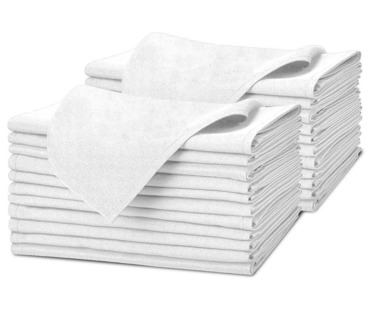 Avalon Kitchen White Cloth Napkins Bulk (Pack of 24) - 100% Polyester Dinner Linen Napkins Cloth Washable & Reusable - Durable with Hemmed Edges - Ideal for Parties and Weddings (17x17 Inches)
