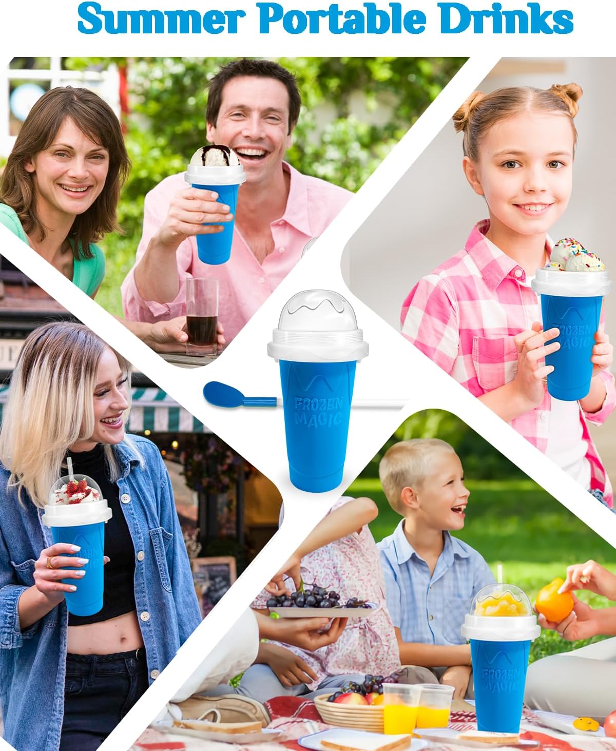 **Slushie Cup - DIY Magic Slushy Maker with Lid & Straw | Portable Double-Layer Design for Juices & Ice Cream (Blue)**