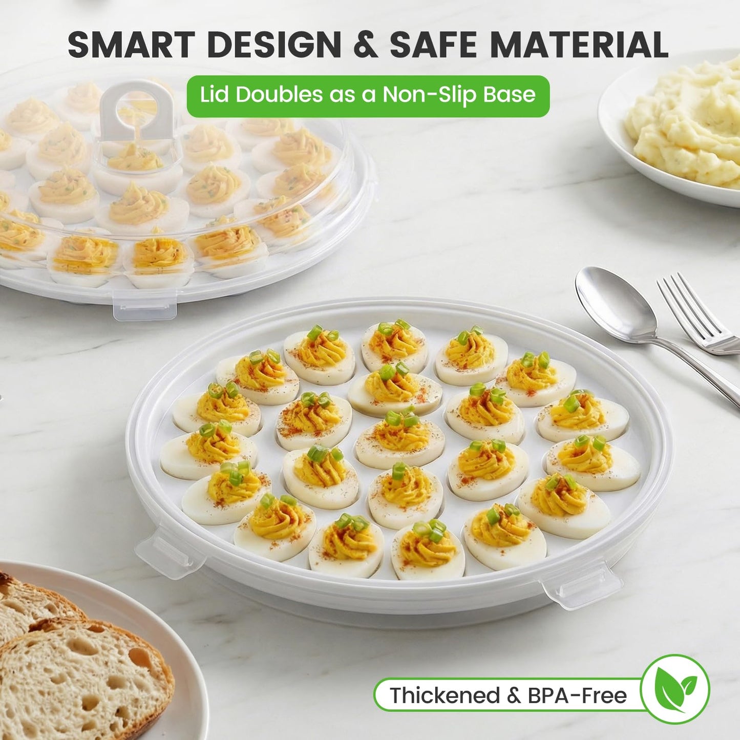 HANSGO Deviled Egg Containers with Lid, 3PCS Deviled Egg Platter Carrier Holder Trays with 66 Slots for Festival Party and Home Kitchen, White