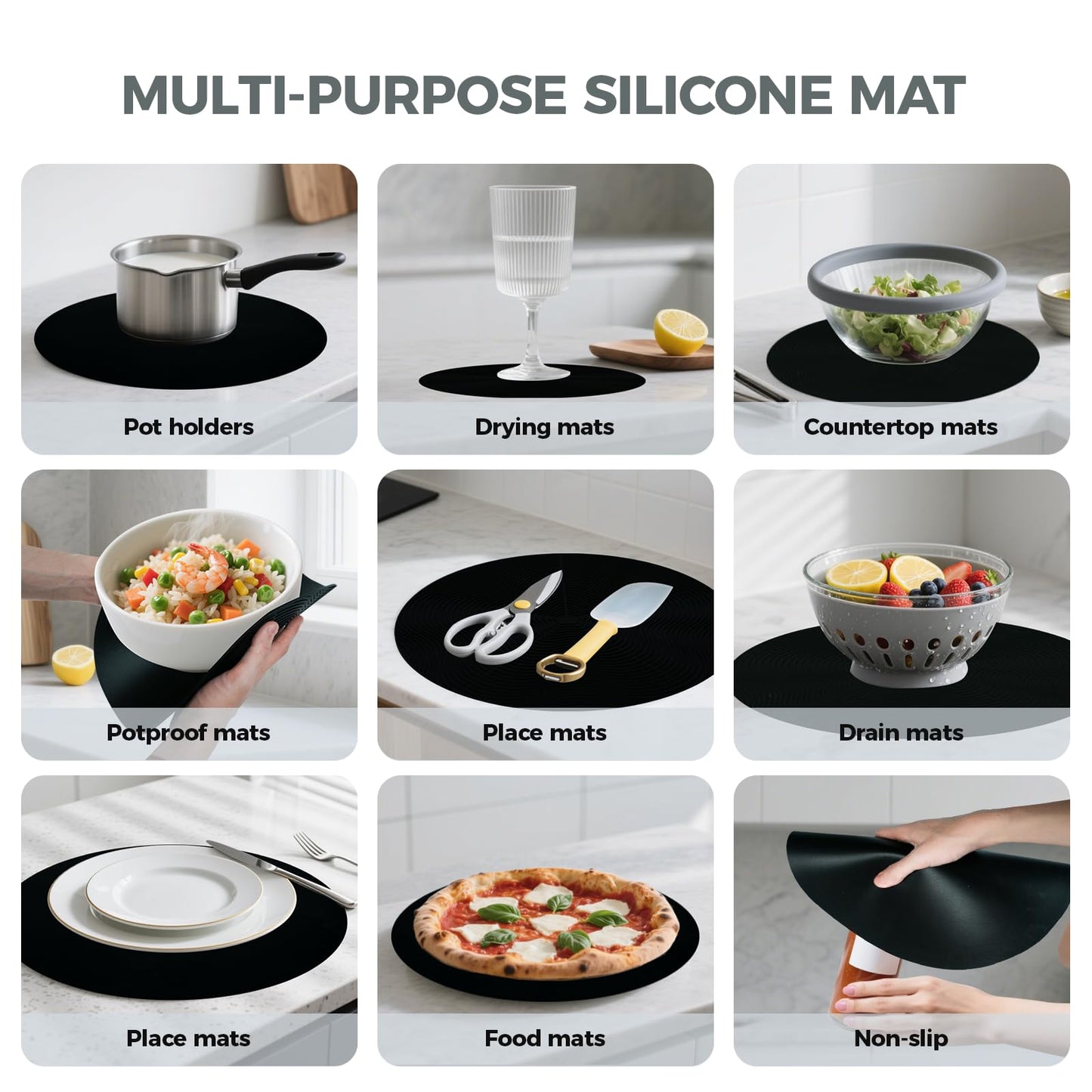 MAGJIUKE 12" Large Microwave Splatter Cover & Silicone Mat, Foldable Food Cover and Raised Handle, BPA-Free Splatter Guard Lid, Multi-Purpose Heat-Resistant Mat for Pots,and Kitchen