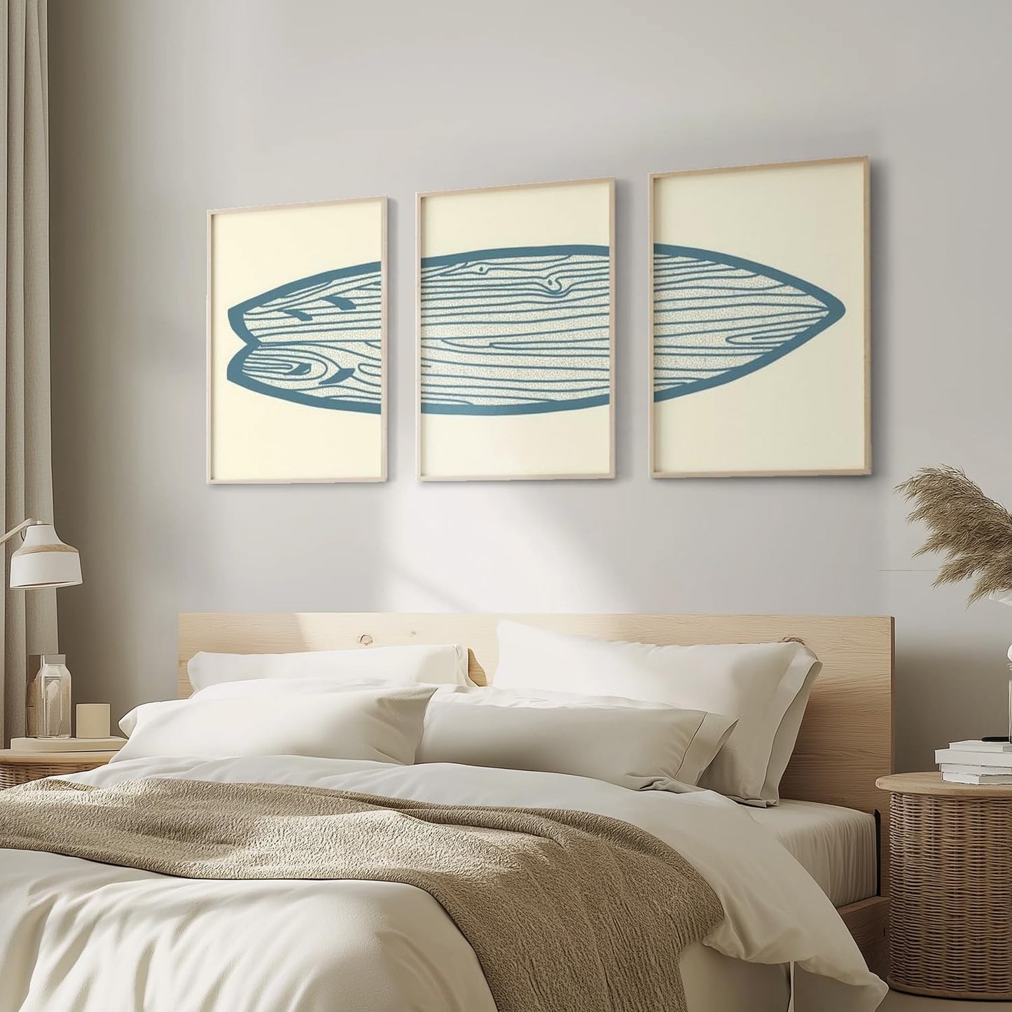 AntExpanse Surfboard Wall Decor 3 Pieces Surfboard Canvas Painting Prints Art Poster, Sea and Surf Pictures for Beach House, Living Room, Bedroom Decor with Wooden Inner Frame (40x55cmx3=16x22inchx3)