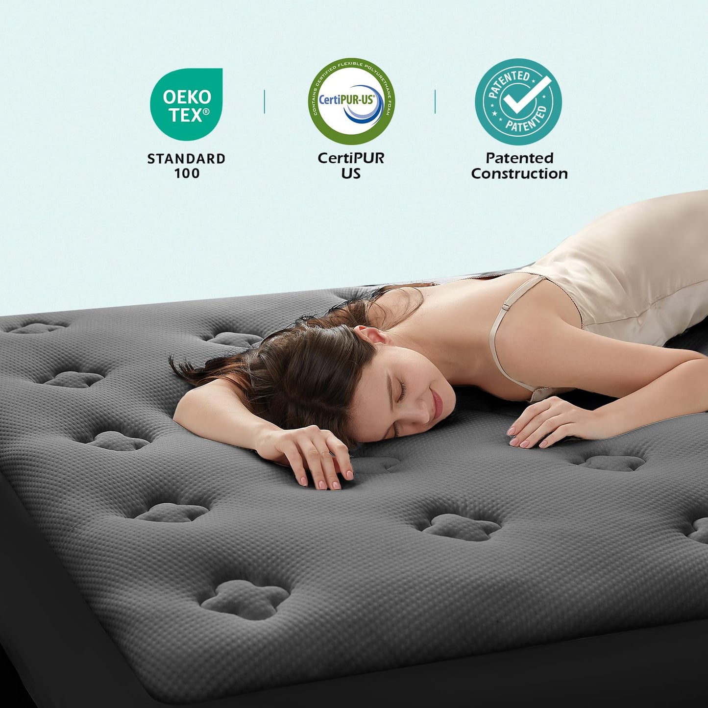 Hansleep Memory Foam Mattress Pad Full, Pillow Top Mattress Topper Full for Back Pain Relief with Egg Crate Gel Foam, Breathable Cover with Viscose Made from Bamboo, 54" x75", Charcoal Grey