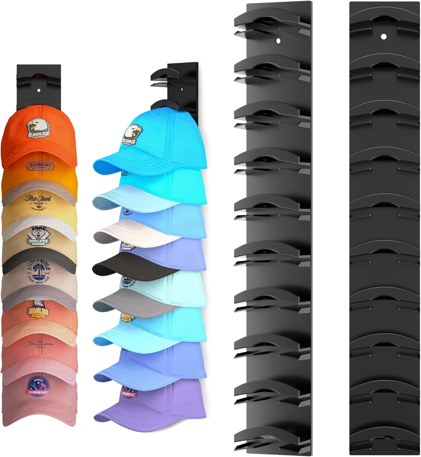 Skiennix Hat Organizer - Wall-Mounted Rack for 20 Baseball Caps | Strong Adhesive & Multi-Layer Design (Black)