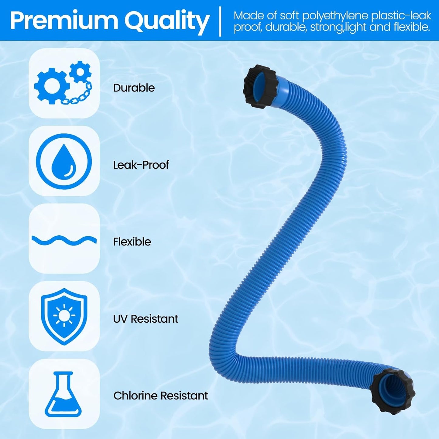 Skiennix Pool Hose Replacement - 1.5" x 40" | Pack of 2 for Above Ground Pools & Saltwater Systems
