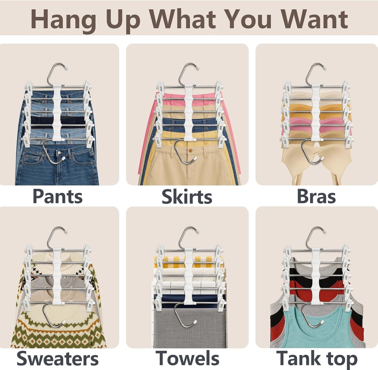 Skiennix Skirt Hangers - Space-Saving Metal Clips for Shorts, Skirts & Pants - 2 Pack Closet Organizer