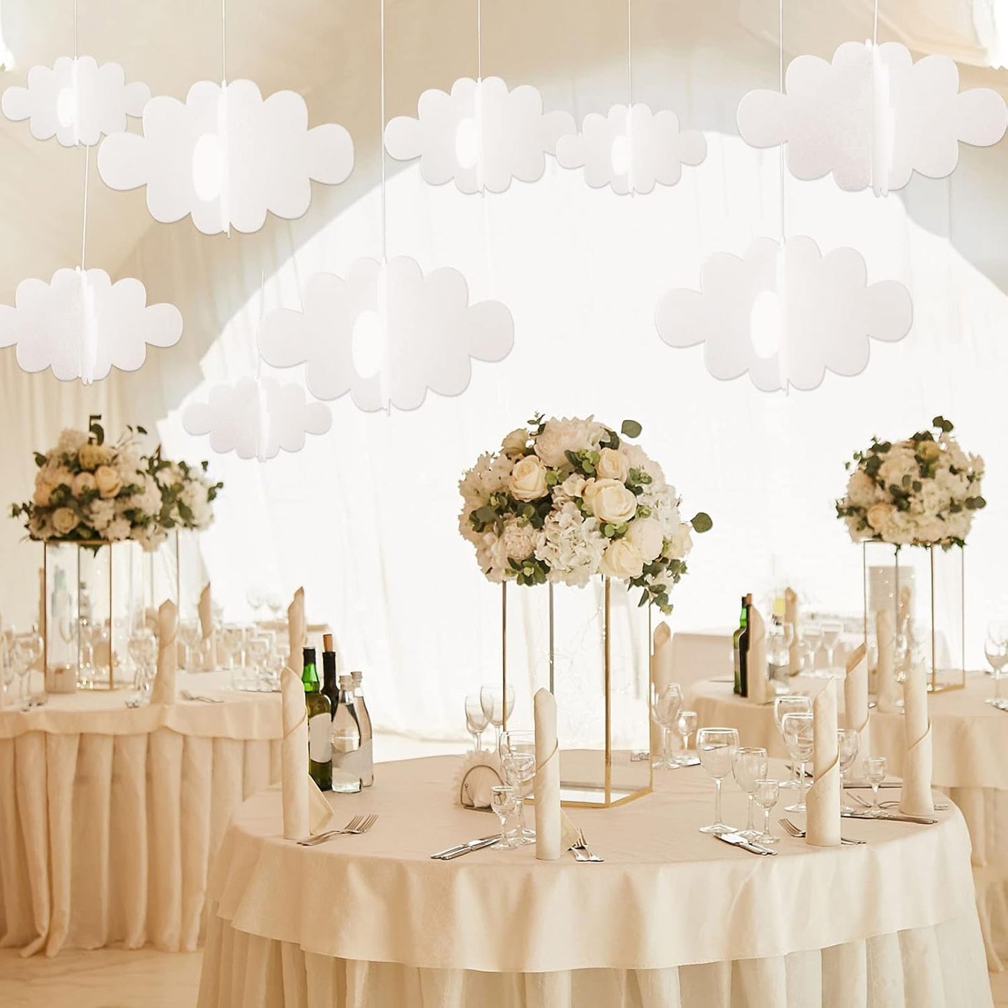 Skiennix 16 Pcs 3D Cloud Decorations - Hanging Artificial Cloud Ornaments for Nursery & Party Decor