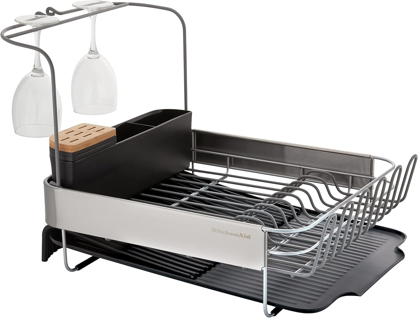 KitchenAid Expandable Dish Rack - Rust Resistant with Angled Self-Draining Drainboard, 24-Inch, Black