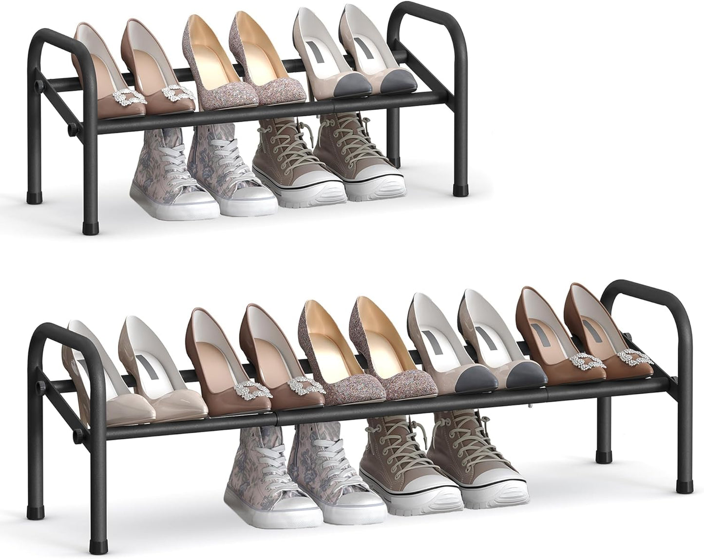 SONGMICS Expandable Shoe Rack - Adjustable 1 Tier Organizer for 10 Pairs - Metal Free Standing, Ink Black