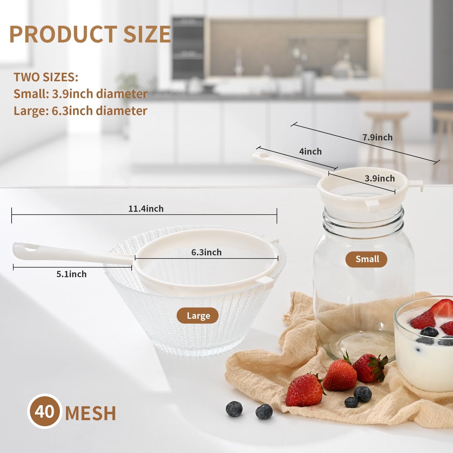 Luckyiren Kefir Strainer Set, 2-Size Plastic Non-Metal Sieve with Fine Mesh for Kefir Grains, Milk Kefir, Water Kefir & Kombucha - Durable, Food Grade & Easy Clean