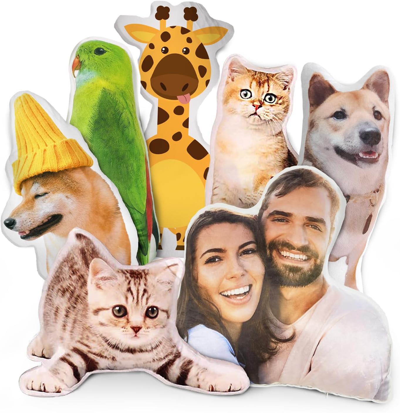 Skiennix Custom Pet Pillow - Personalized Photo Dog & Cat Face Shaped Stuffed Animal | 14" Memorial Gift