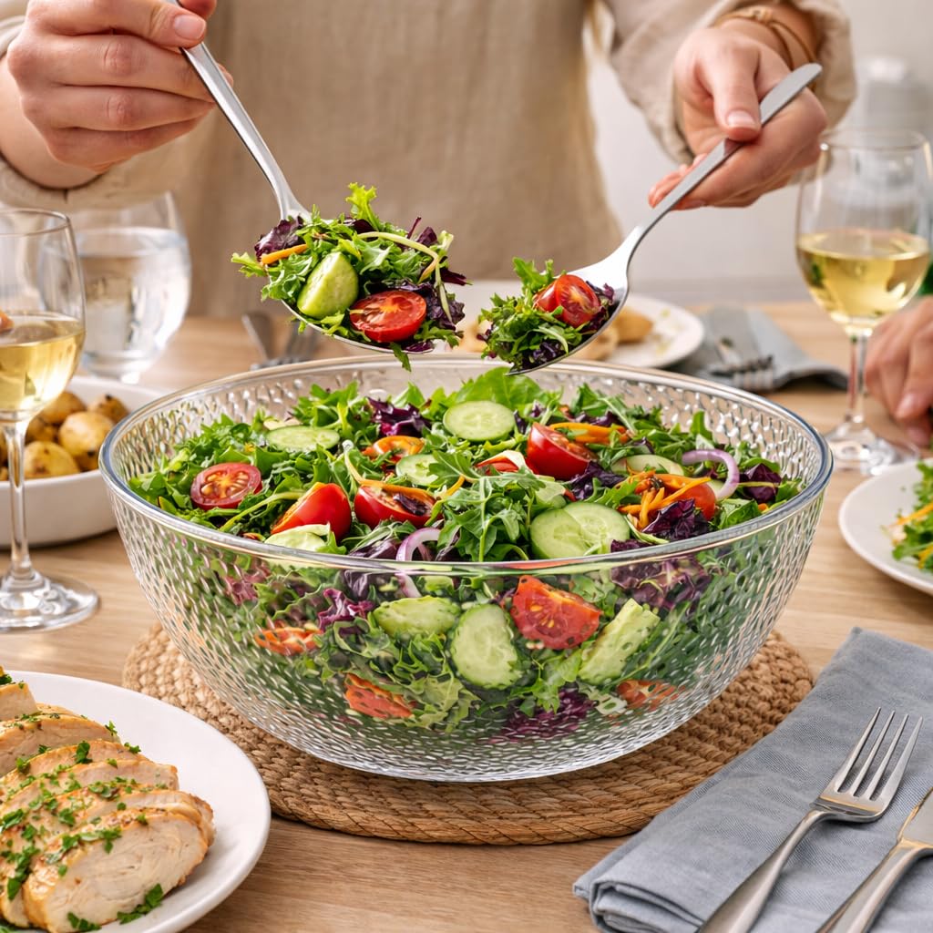Lillian Collection Stunning Clear Plastic Round Hammered Bowl - 18" (4 Pc.) - Unique Textured Design - Perfect for Parties & Displays