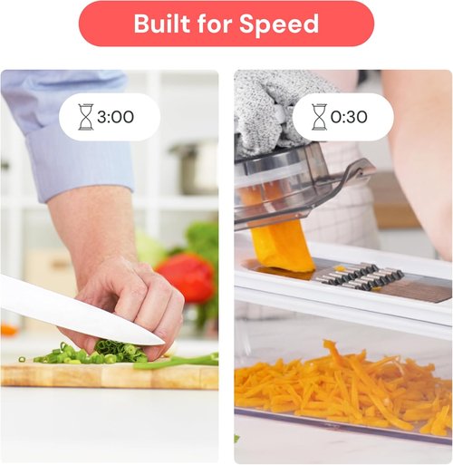 Fullstar Mandoline Slicer - 6-in-1 Kitchen Tool with Safety Glove | Versatile Fruit & Veggie Cutter in White