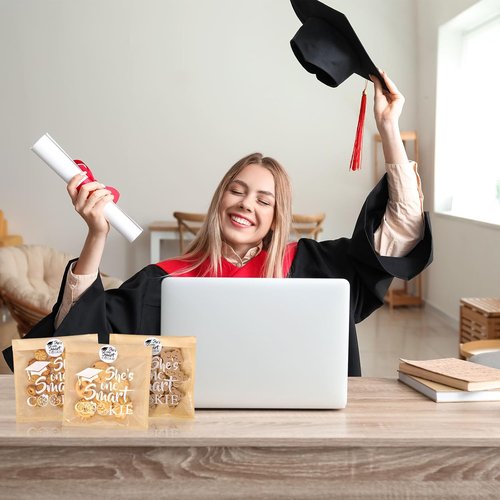 FYSUIMU Graduation Cookie Treat Bags - 100 Pcs Kraft Paper with Window & Stickers | Perfect for 2026 Grad Parties