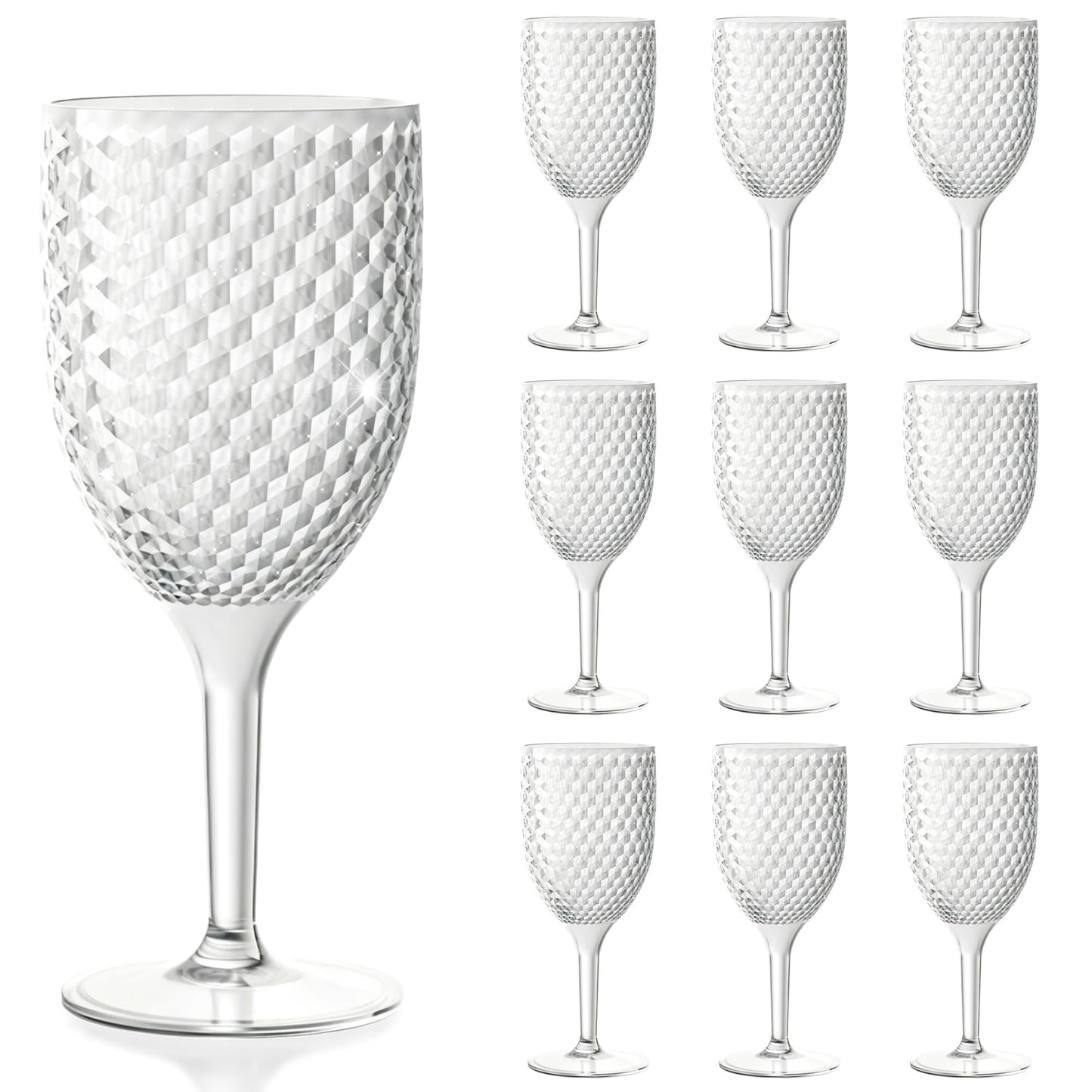 LEYIQU Plastic Wine Glasses 13oz, Reusable Acrylic Goblets Toasting Glassware, Unbreakable Cups Drinking Glasses for Bar Party, Wedding (10, Clear)