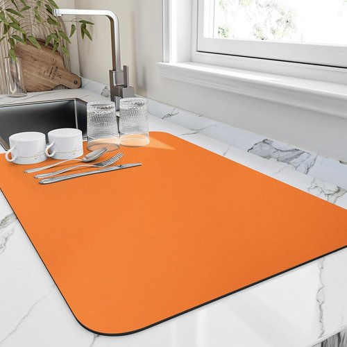 HotLive Dish Drying Mat - Super Absorbent Kitchen Drainer with Non-Slip Backing | 18"x28" Orange