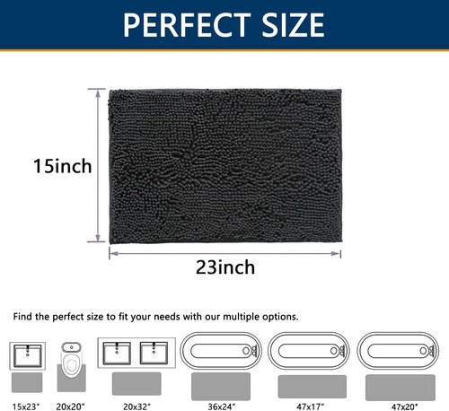 BOANKODU Bathroom Rugs - Extra Soft Chenille Bath Mats | Quick Dry, Machine Washable, 15x23, Dark Grey