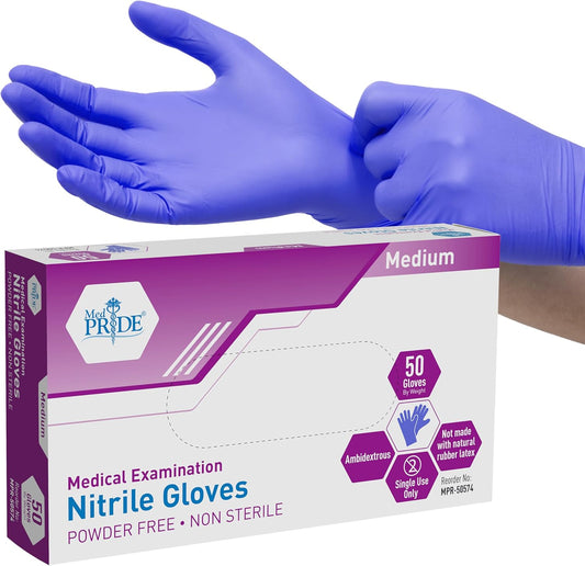 Med Pride Nitrile Medical Exam Gloves - Disposable, Powder & Latex-Free for Doctors, Nurses, Home Use