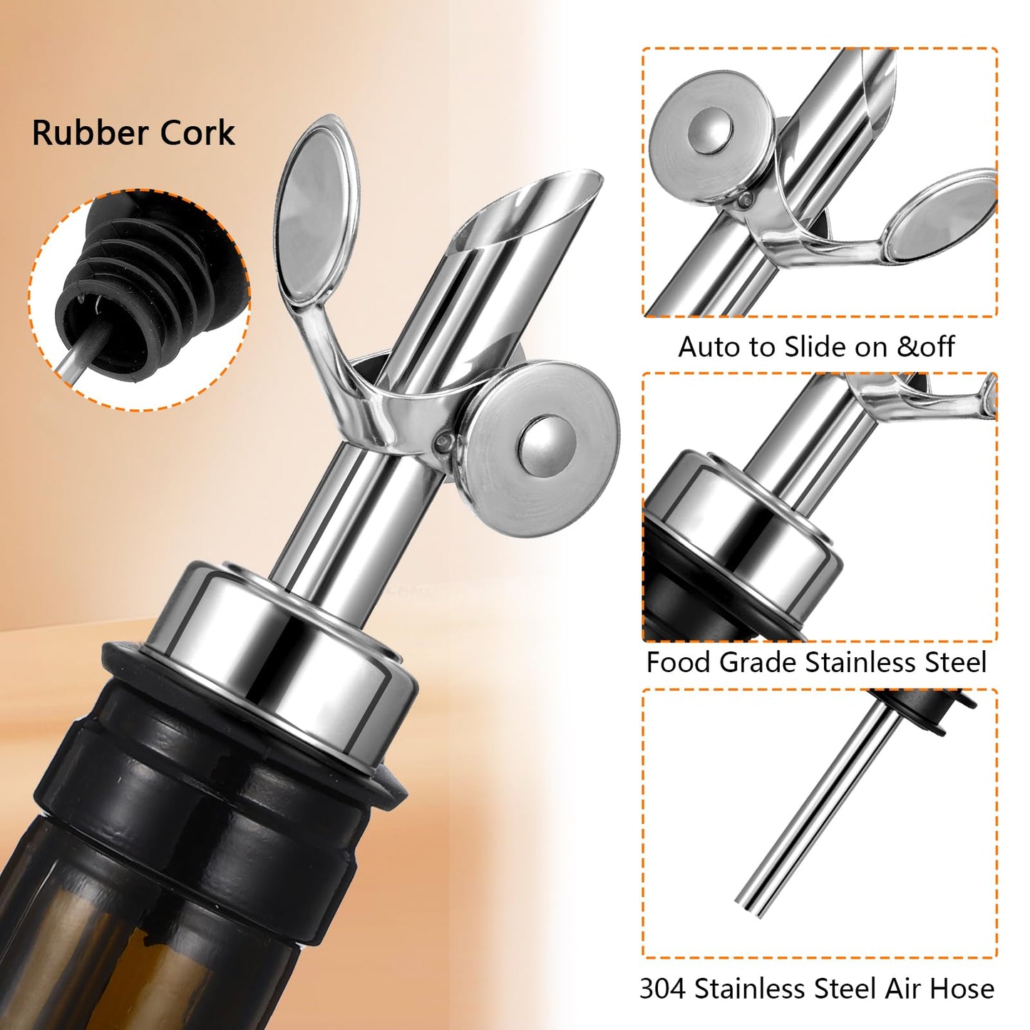 12 Pcs Weighted Stainless Steel Liquor Bottle Pourers Auto Flip Olive Oil Dispenser Spout Balsamic Alcohol Pourer Spouts