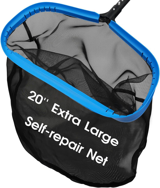 TidyMister 20'' Self-Repair Pool Skimmer Net - Heavy Duty Nylon Mesh & Aluminum Frame for Effective Cleaning