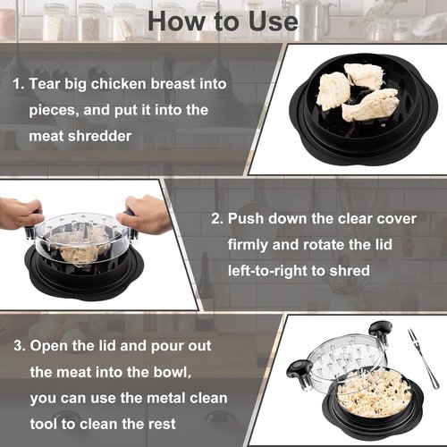 Chicken Shredder Tool Twist – Large Meat Shredder for Chicken, Pork & Beef, Rotisserie Chicken Shredder Bowl with Removable Bowl, Handle, Anti-Slip Base, Dishwasher Safe
