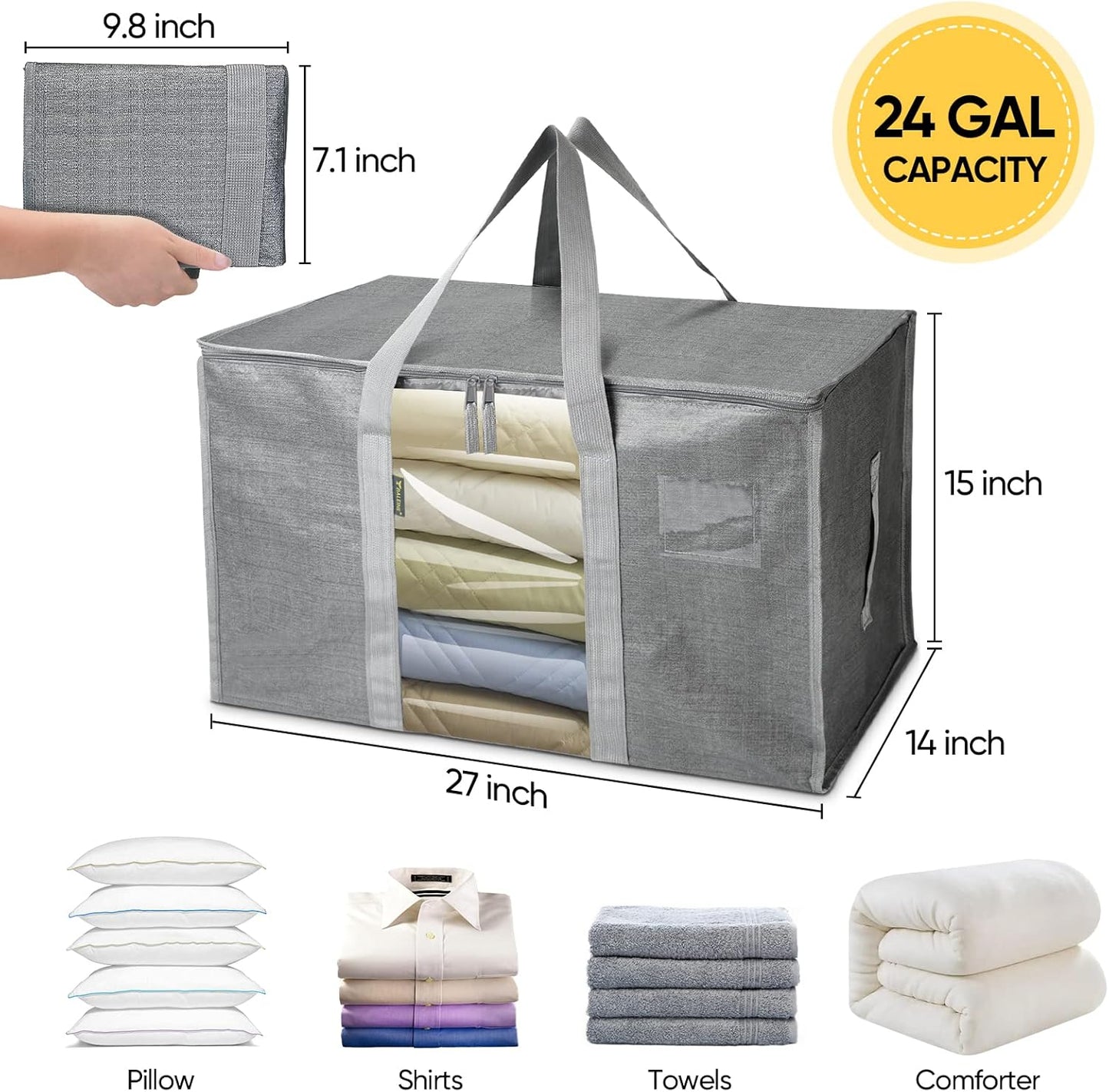 BALEINE Oversized Moving Bags - Heavy-Duty Storage Totes with Reinforced Handles | Gray w/Window, 4-Pack