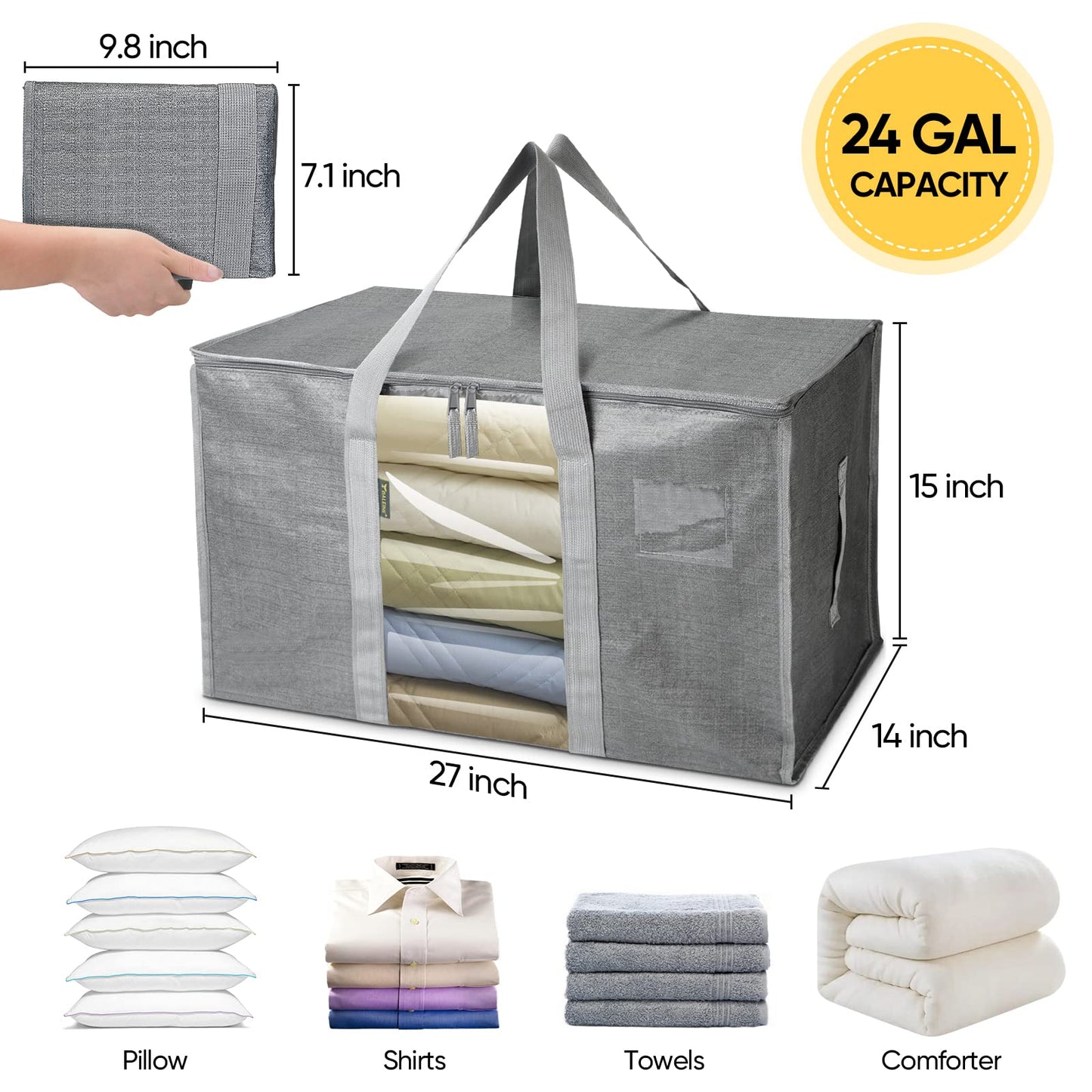 BALEINE 4-Pack Oversized Moving Bags with Reinforced Handles, Heavy-Duty Storage Tote Moving Supplies for Packaging, Camping (Gray w/Window, 4-Pack)