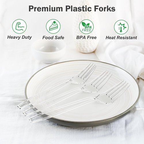 Dealusy Heavy-Duty Clear Plastic Forks - 360 Count, BPA-Free & Heat Resistant for Parties