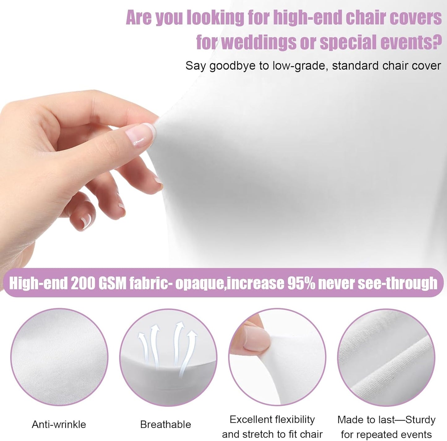 Skiennix Stretch Spandex Folding Chair Covers - 30 PCS Machine Washable White | Durable & Rip-Resistant for Events