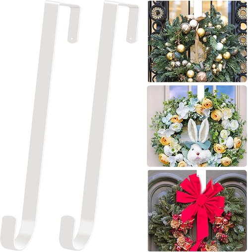ESFUN Black Wreath Hanger - Durable Metal Over The Door Hook for Christmas Decor | 12 Inch, 2 Pack