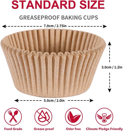 Caperci Cupcake Muffin Liners - 300 Pcs Odorless Greaseproof Baking Cups for Parties & Events | Natural