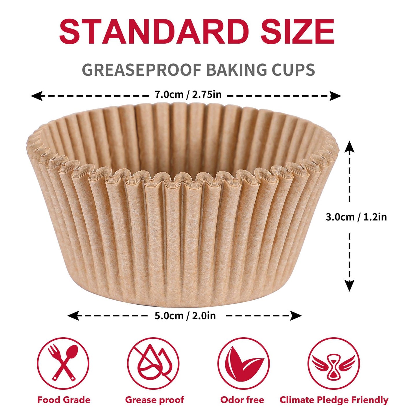 Caperci Standard Cupcake Muffin Liners for Baking 300 Pcs - Odorless Greaseproof Paper Muffin Baking Cups for Wedding Birthday Party Baby Shower Festivals (Natural)