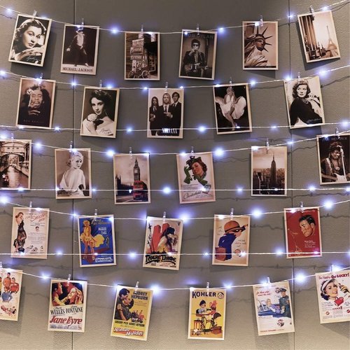 HXWEIYE 120LED White Photo Clips String Light - 40Ft Fairy Light with 52 Clips & 12 Hooks | USB Powered, Timer & 8 Modes for Bedroom & Wedding Decor