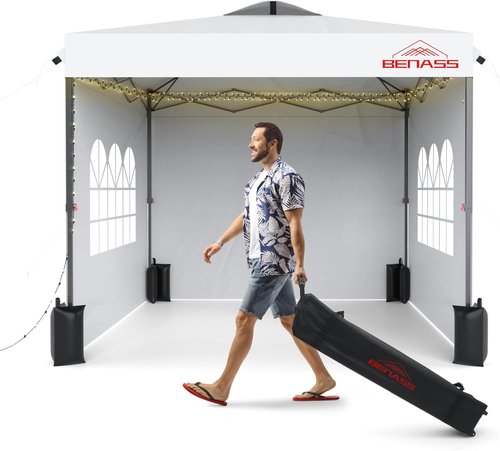 10x10 Pop Up Canopy - Heavy Duty Event Tent with Sidewalls for Easy One-Person Setup | White